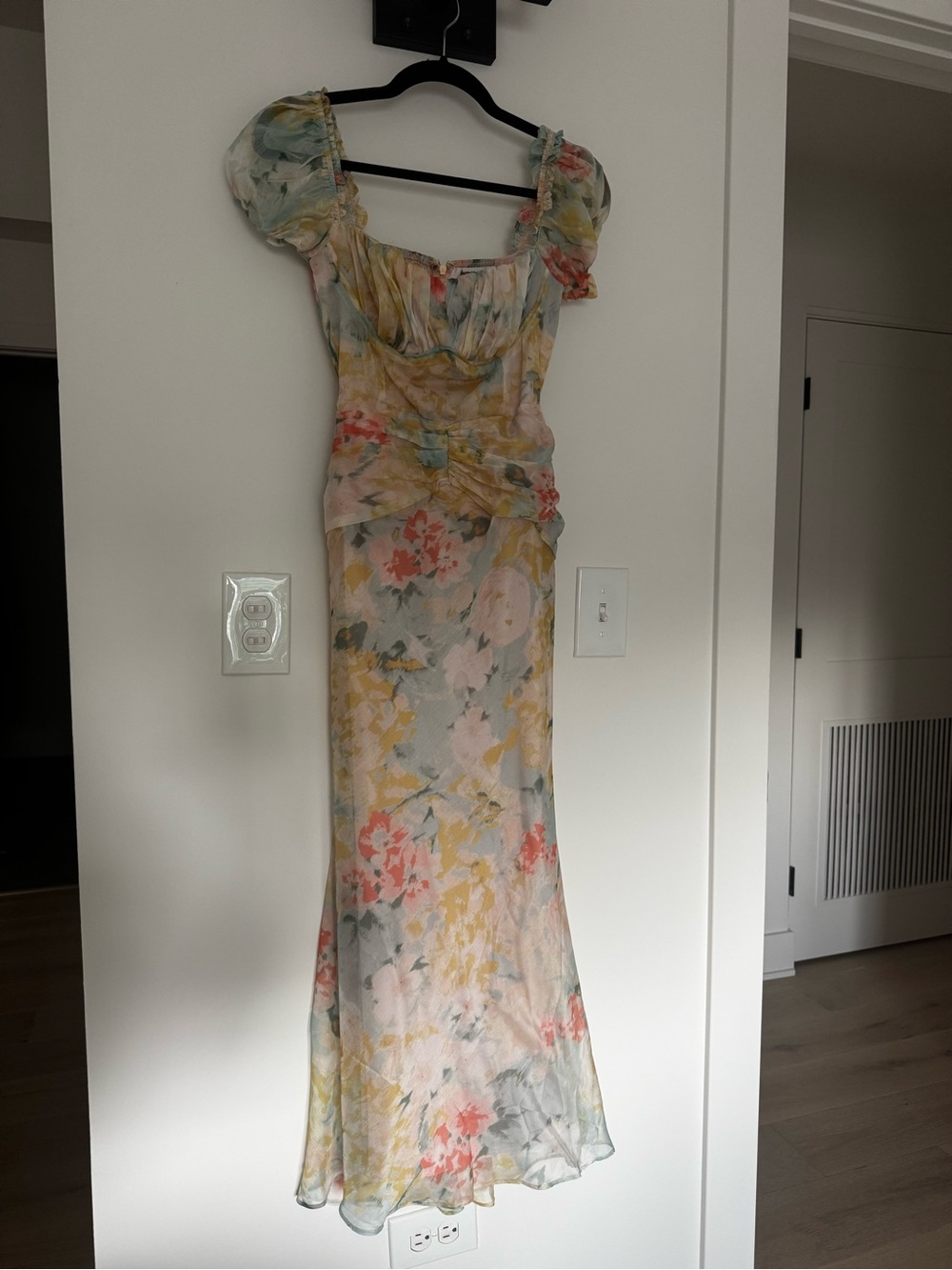 Showpo Floral Puff Sleeve Maxi Dress in Pastel Multicolor